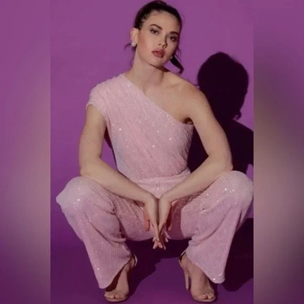 Jay Godfrey Georgia Pink Sequin Jumpsuit  Party Glam Swiftie  $395 Sz14 CLERANCE